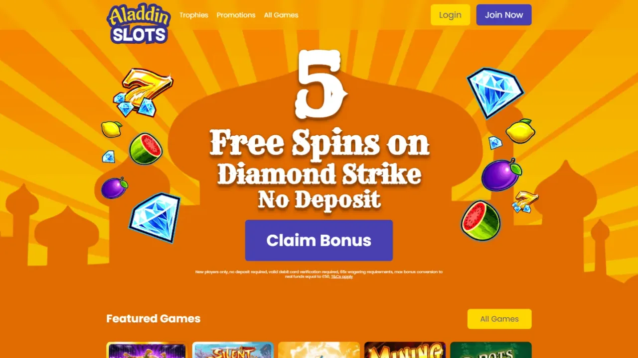 Aladdin Slots homepage website screenshot
