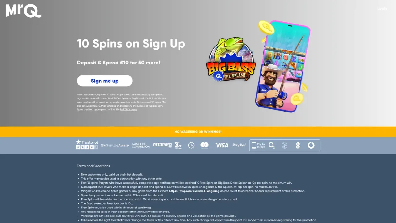 MrQ Q60 registration offer website screenshot