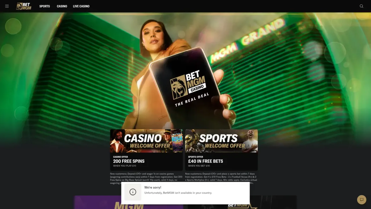 BetMGM website homepage screenshot
