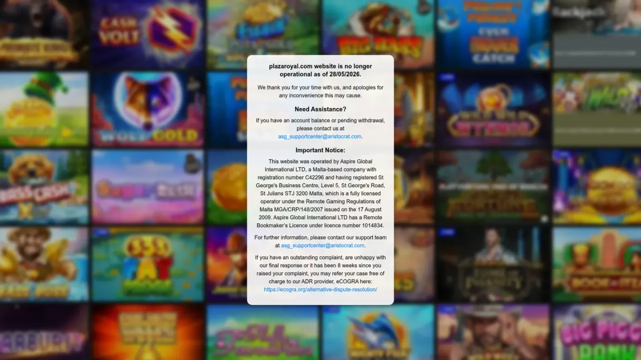 Official Plaza Royal website closure notice