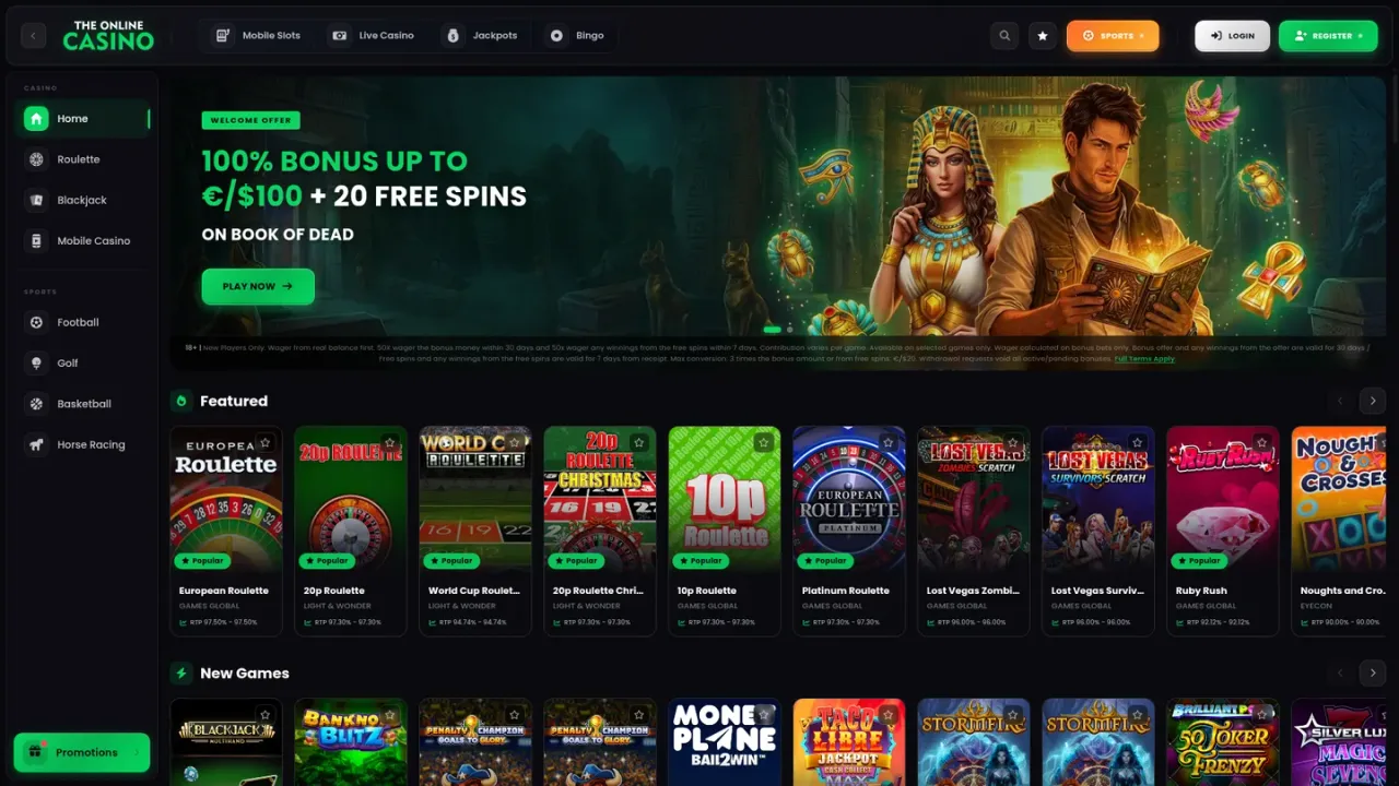 The Online Casino website homepage screenshot
