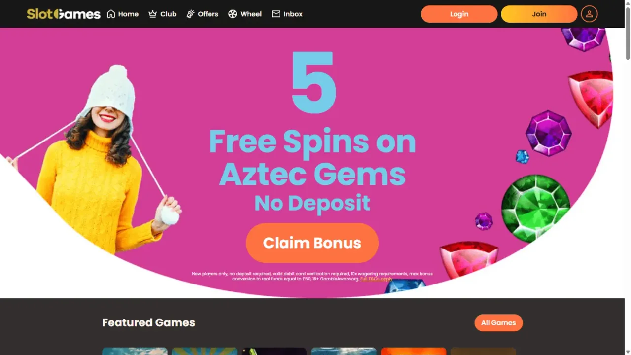 Slot Games homepage website screenshot