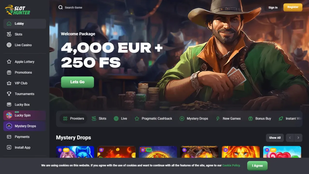 SlotHunter homepage website screenshot